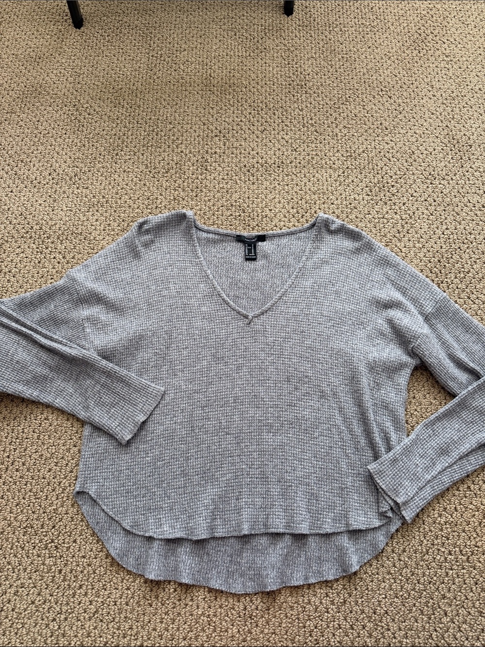 Forever 21 Women's V-Neck Waffle Knit Sweater - Light Gray